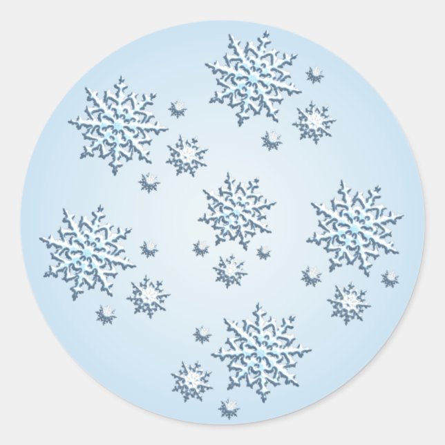 Rond Sticker à flocons de neige bleu-blanc (Devant)
