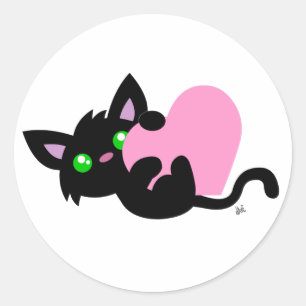 Rond Sticker à Kitty noir de la Saint-Valentin