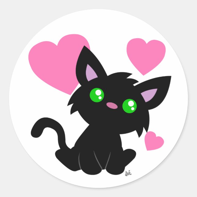 Rond Sticker à Kitty noir de la Saint-Valentin (Devant)