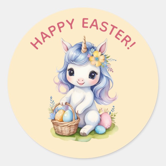 Rond Sticker à licorne de Pâques joyeux (Devant)