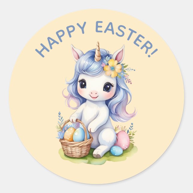 Rond Sticker à licorne de Pâques joyeux (Devant)