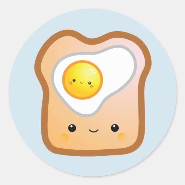 Rond Sticker à l'oeuf Kawaii et au toast (Devant)