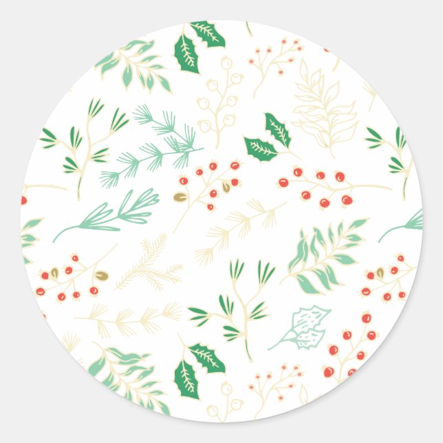 Rond Sticker à motifs floraux de Noël classique (Devant)