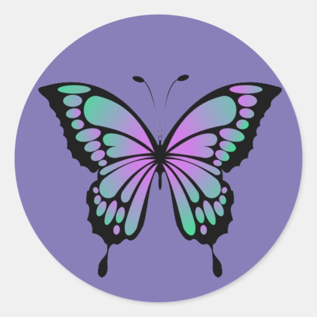 Rond Sticker à papillon vert et violet (Devant)