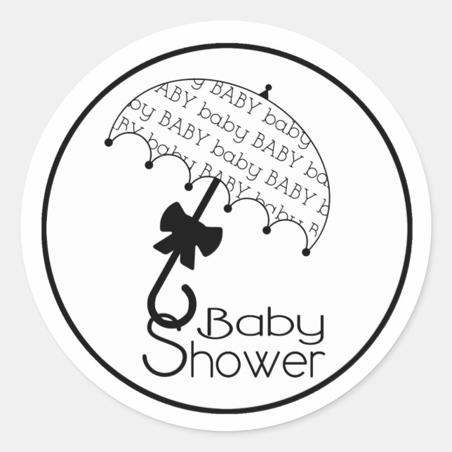 Rond Sticker à parapluie en Baby shower noir et blanc (Devant)