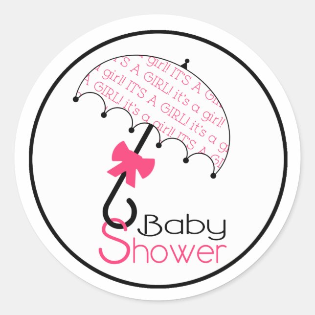 Rond Sticker à parapluie en Baby shower rose et blanc n (Devant)