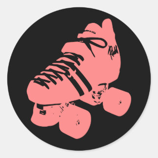 Rond Sticker à patinage vintage à rouleaux rose et noir