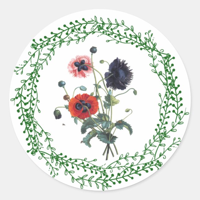 Rond Sticker à pavot, Lustré, Petit, 1½ pouce (feuille  (Devant)