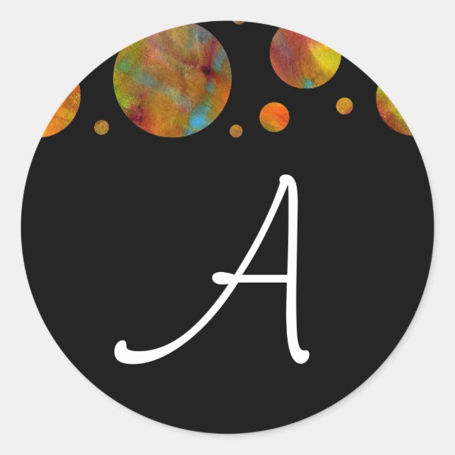 Rond Sticker à points arc-en-ciel noir et blanc (Devant)