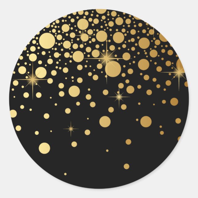 Rond Sticker à points Confetti Faux Gold Foil | Noir (Devant)