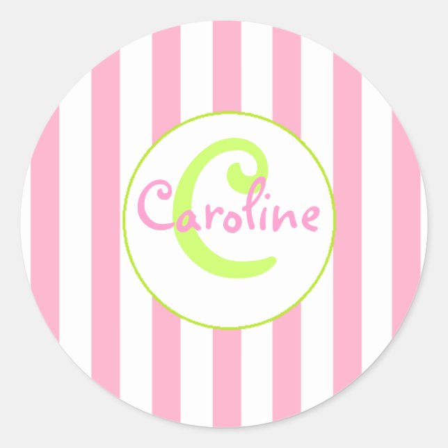 Rond Sticker à rayures roses et blanches avec accents d (Devant)