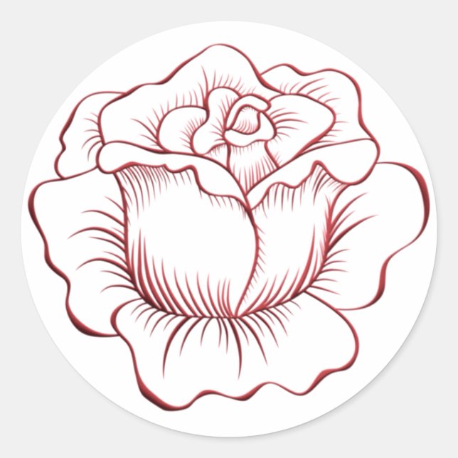 Rond Sticker à Rose rouge et Sceau d'enveloppe (Devant)