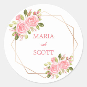 Rond Sticker à Roses floraux roses et Mariage à huile d