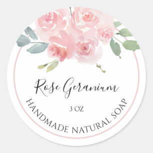Rond Sticker à savon artisanal Rose Floral Géranium