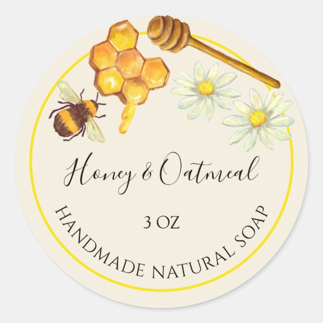 Rond Sticker à savon fait main Miel et avoine (Devant)