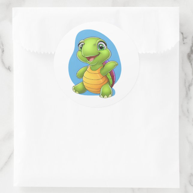 Rond Sticker à tortue adorable - Design de dessin animé (Sac)