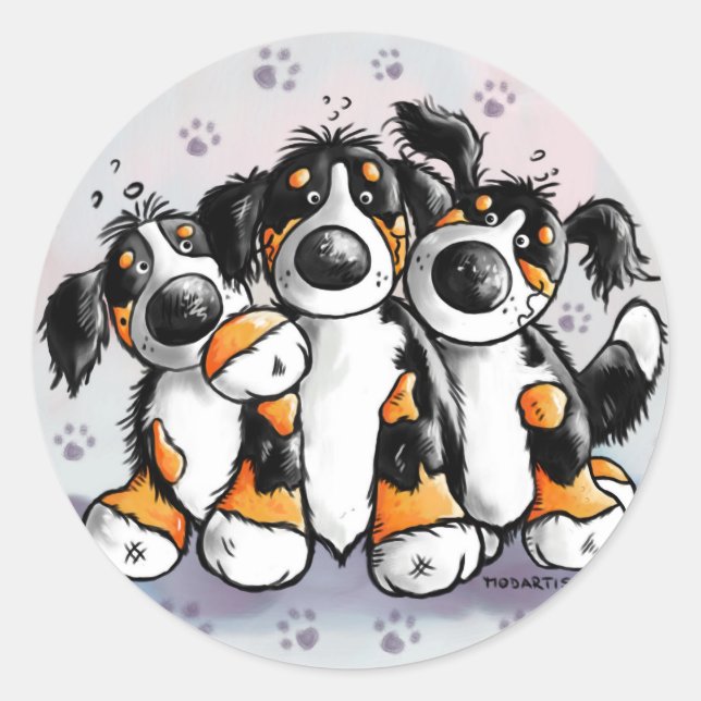 Rond Sticker à trois chiens de montagne bernois amusant (Devant)