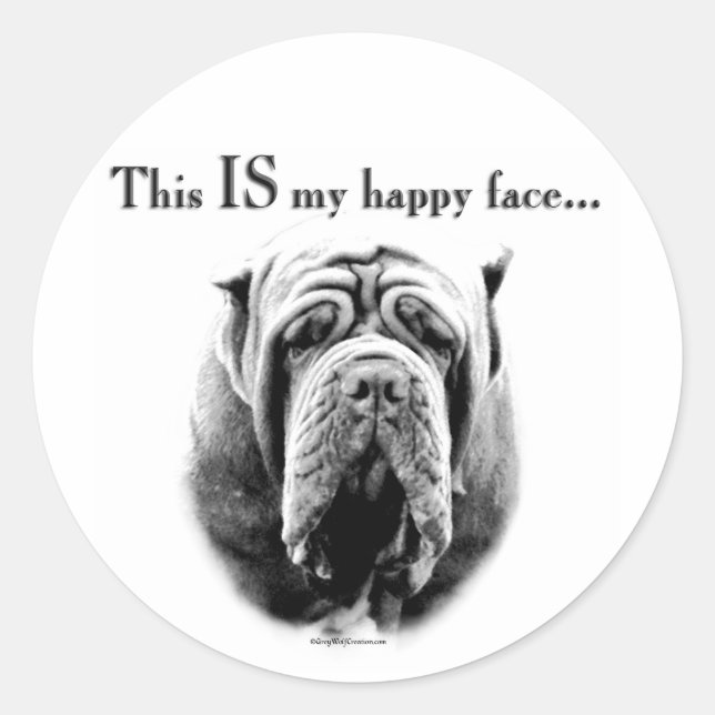 Rond Sticker à visage joyeux de Napolitain Mastiff (Devant)