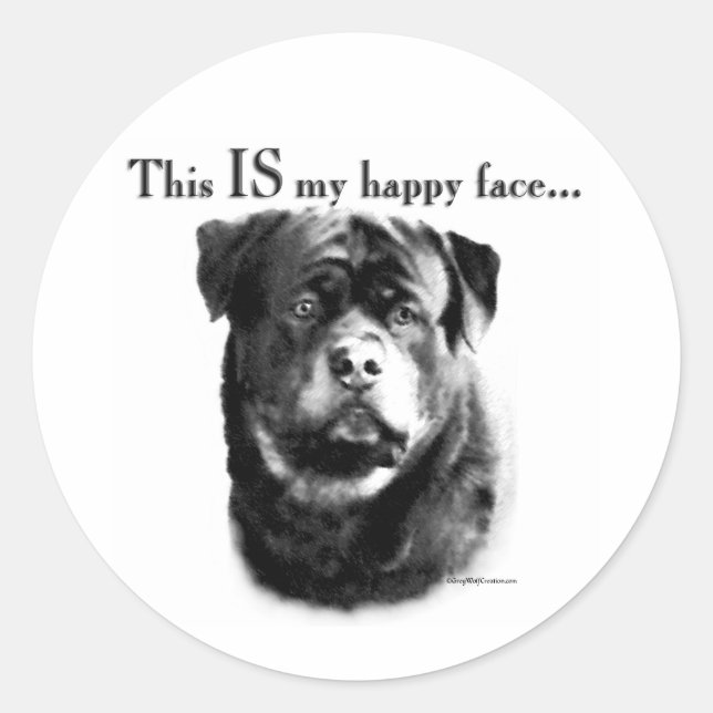 Rond Sticker à visage joyeux Rottweiler (Devant)