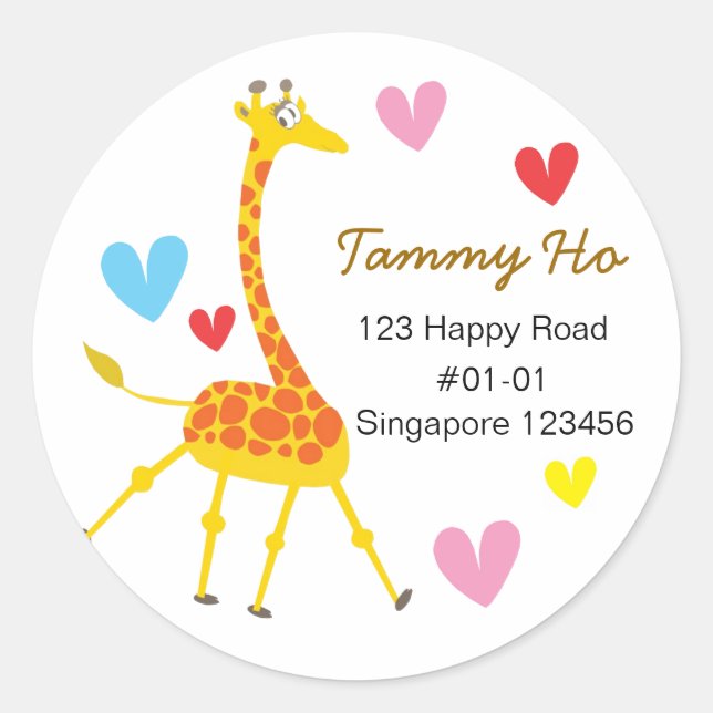 Rond Sticker adresse de retour de la Giraffe mignonne (Devant)