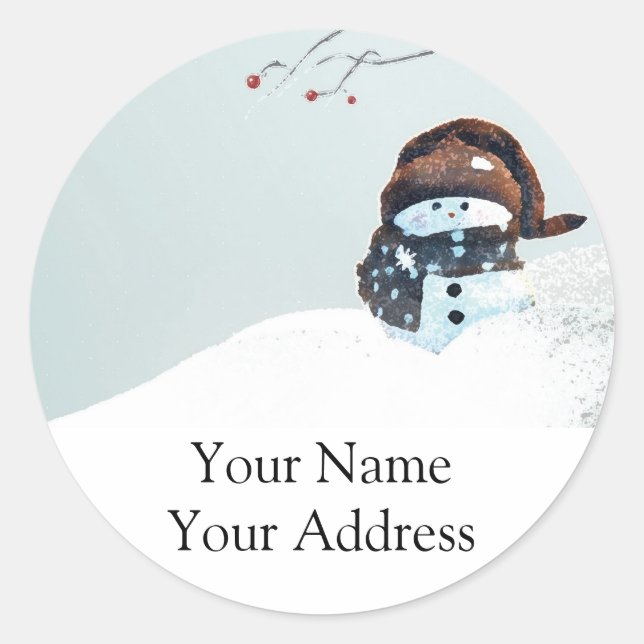 Rond Sticker Adresse de retour de Snowman mignon (Devant)