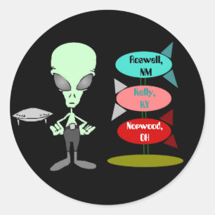 Rond Sticker Alien du milieu du siècle UFO Hotspot Rock