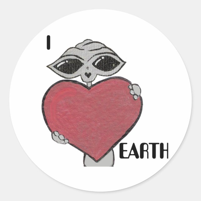Rond Sticker Alien I Heart Love Earth (Devant)