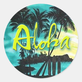 Rond Sticker Aloha Aqua Sunset