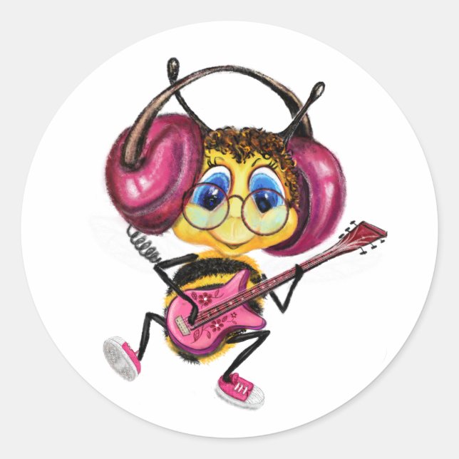 Rond Sticker amusant avec la guitare (Devant)