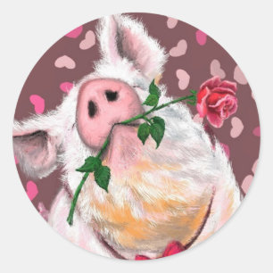 Rond Sticker amusant avec un cochon Gentleman - Amour