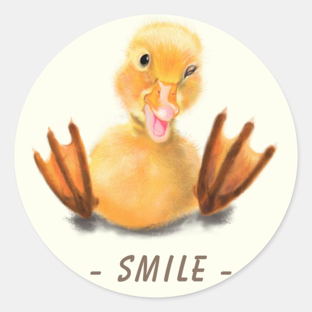Rond Sticker amusant Joyeux Canard Jaune Smile Texte pe (Devant)