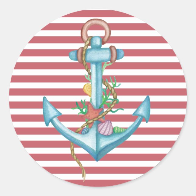 Rond Sticker Ancre Nautique Rouge (Devant)
