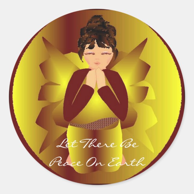 Rond Sticker Ange de Paix de Noël - Personnalisable (Devant)
