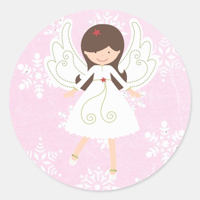 Rond Sticker Angel de Noël rose (Devant)