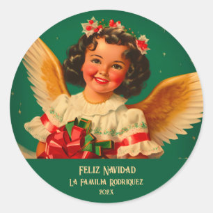 Rond Sticker Angel Round "Feliz Navidad"