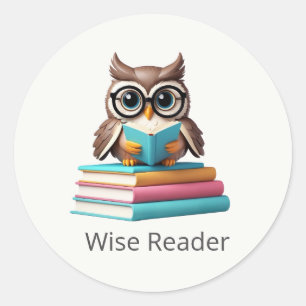 Rond Sticker animal mignon du livre de lecture de hibou