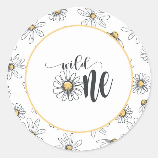 Rond Sticker Anniversaire Daisy - Wild One - Blanc (Devant)