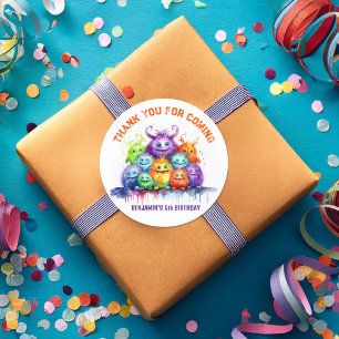 Rond Sticker Anniversaire de enfant Party Monsters mign