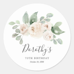 Rond Sticker Anniversaire Personnalisé 70ème Rose Blanc