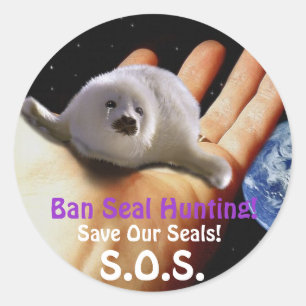 Rond Sticker anti-chasse au phoque BABY HARP SEAL