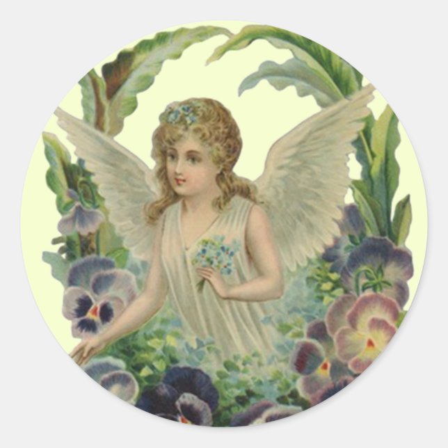 Rond Sticker antique Angel avec/ Oubliez-moi-pas Bouque (Devant)