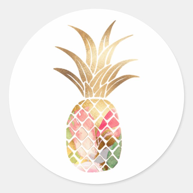 Rond Sticker Aquarelle Or Ananas (Devant)