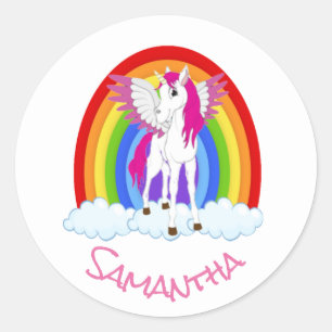 Rond Sticker Arc-en-ciel classique de la soirée Unicorn