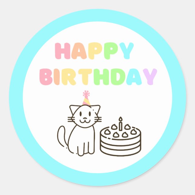 Rond Sticker Arc-en-ciel et bleu-ciel pour Anniversaire (Devant)