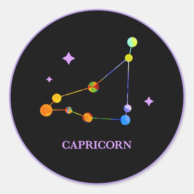 Rond Sticker arc-en-ciel noir Zodiac Capricorn (Devant)