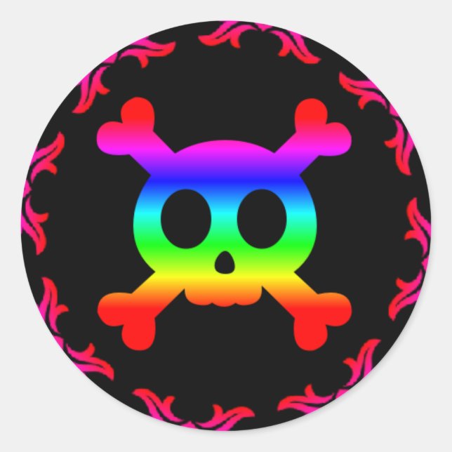 Rond Sticker arc-en-ciel pour le crâne et les os croisé (Devant)