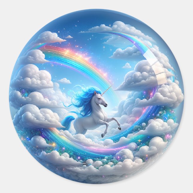 Rond Sticker Arc-en-ciel Unicorne - Imaginaire en flamm (Devant)