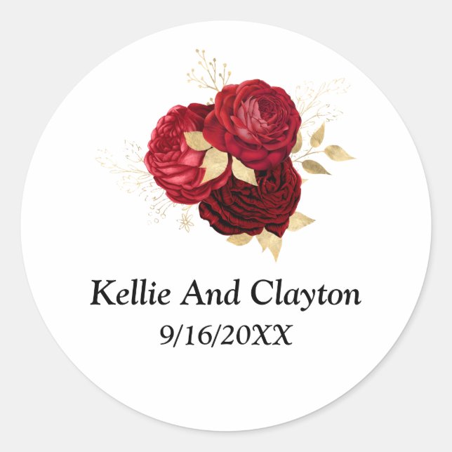 Rond Sticker Arrondi Floral Rouge Et Or (Devant)