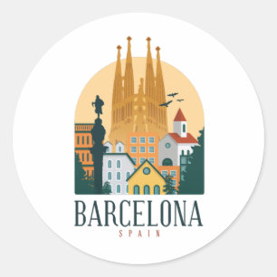 Rond Sticker Arrondi Skyline de Barcelone Espagne