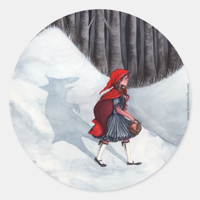 Rond Sticker Art Imaginaire Fairytale - Wolf à l'intéri (Devant)